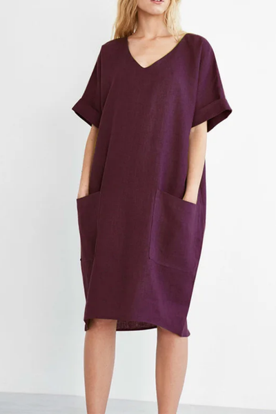 Relaxed Mini Dress with V-Neck and Pockets