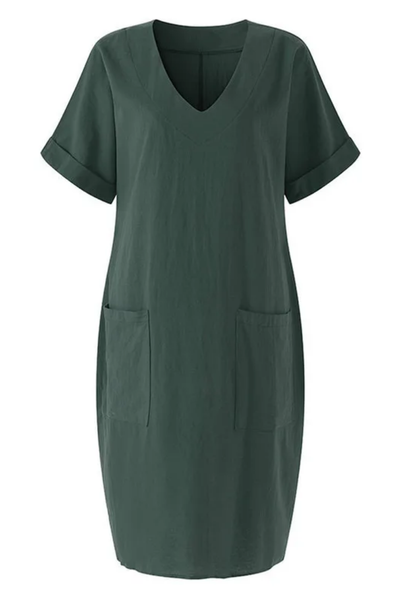 Relaxed Mini Dress with V-Neck and Pockets