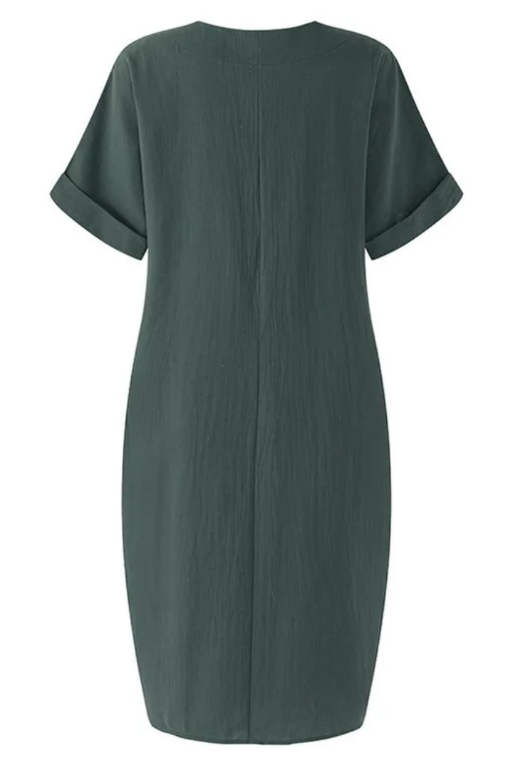Relaxed Mini Dress with V-Neck and Pockets