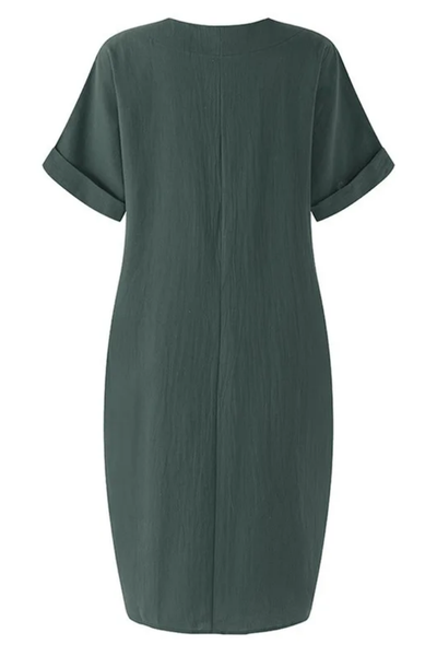 Relaxed Mini Dress with V-Neck and Pockets
