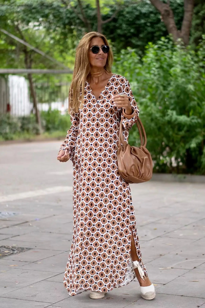 Geometric V-Neck Summer Dress