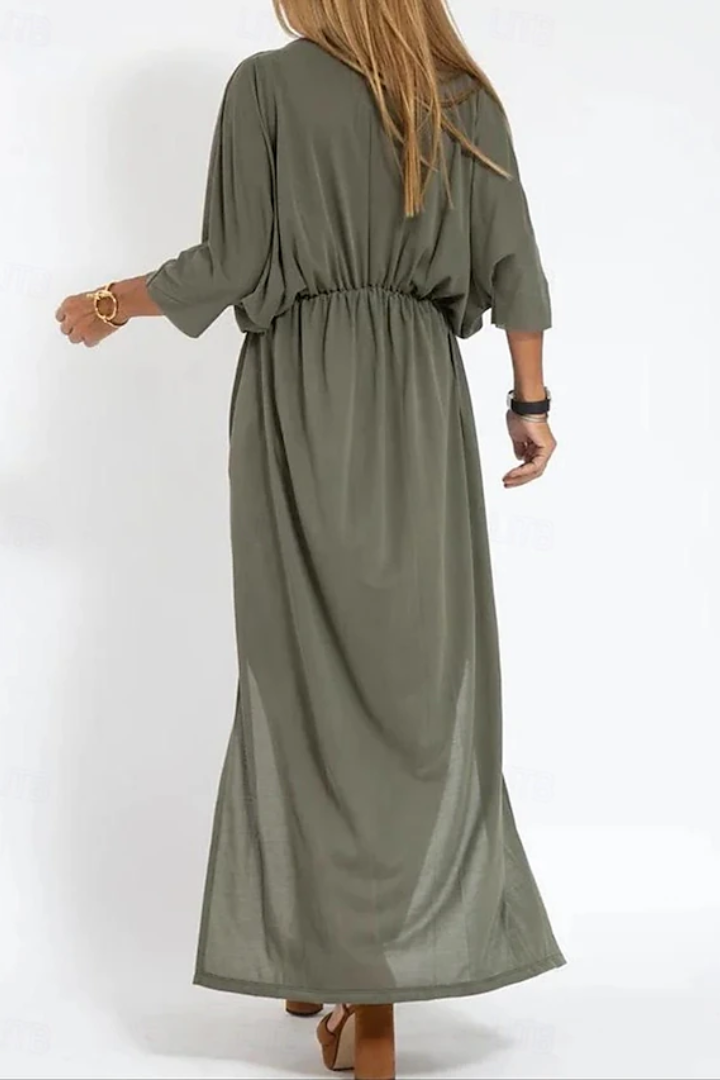 V-Neck Dress with High Waist and Side Slit