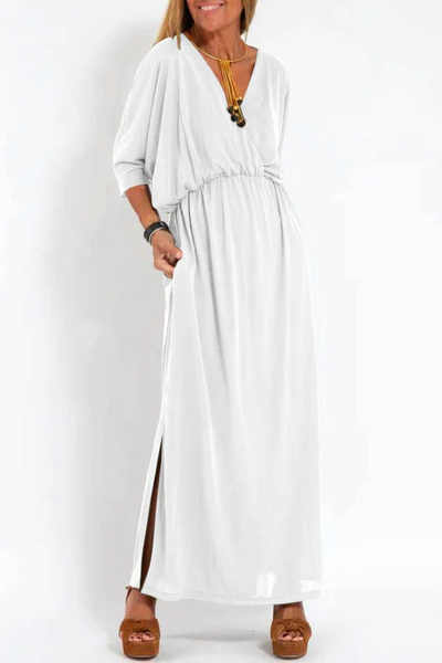 V-Neck Dress with High Waist and Side Slit