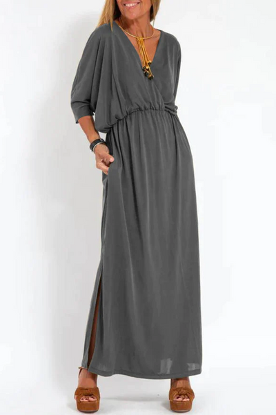 V-Neck Dress with High Waist and Side Slit