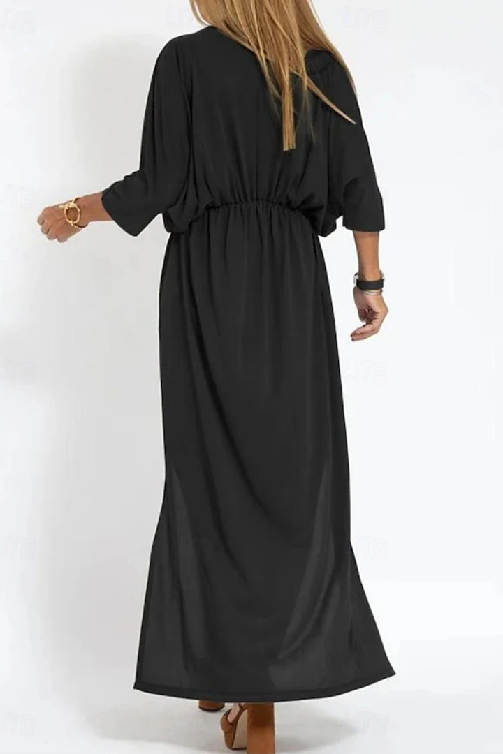V-Neck Dress with High Waist and Side Slit