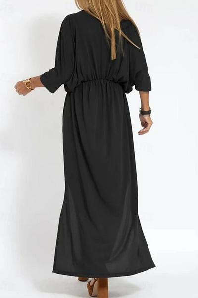 V-Neck Dress with High Waist and Side Slit