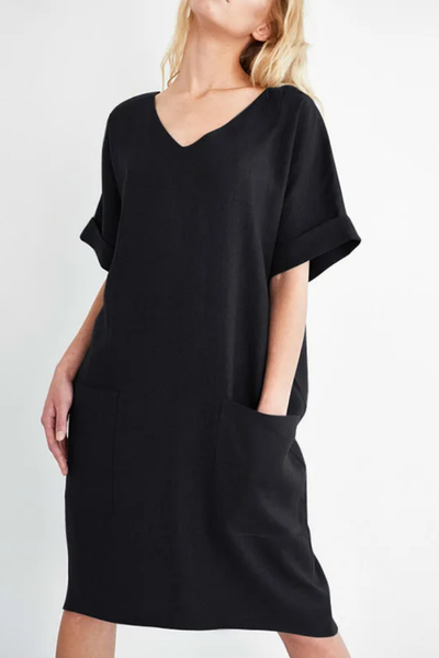 Relaxed Mini Dress with V-Neck and Pockets