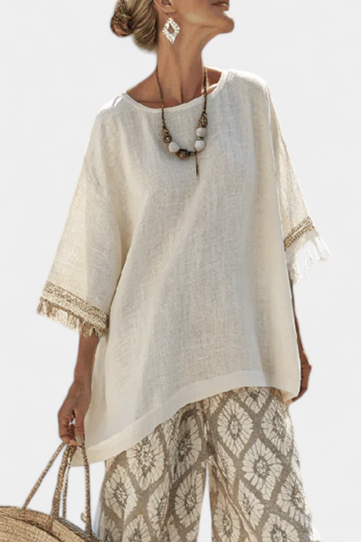 Complete Boho Chic Daisy: Long Shirt and Printed Trousers for a Unique Style