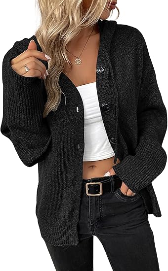 Button Drawstring Hooded Cardigan