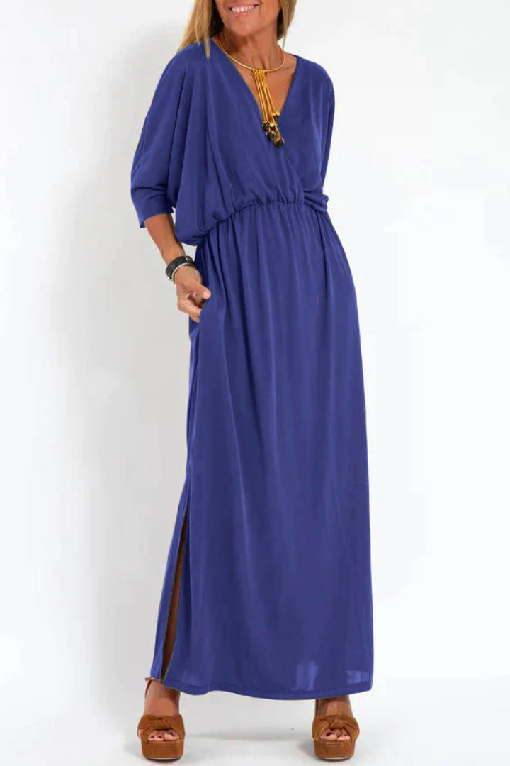 V-Neck Dress with High Waist and Side Slit