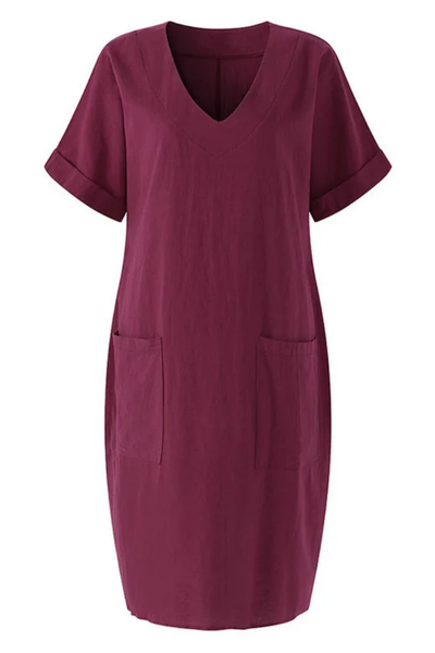 Relaxed Mini Dress with V-Neck and Pockets