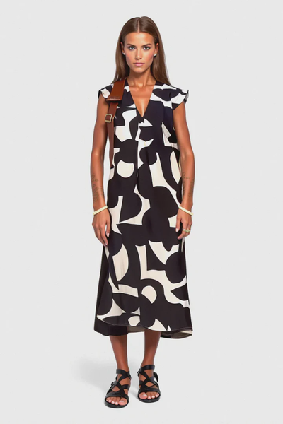 Elegant Long V-Neck Summer Dress with Print
