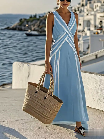 Kaia | Sleeveless V-Neck Summer Dress with Stripes