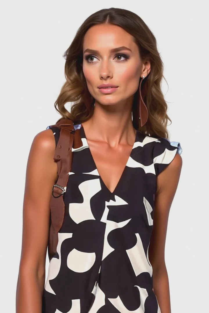 Elegant Long V-Neck Summer Dress with Print