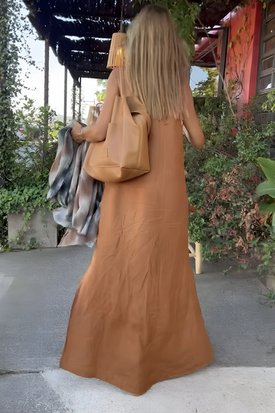 Adjustable Cotton-Linen Dress with Side Slits