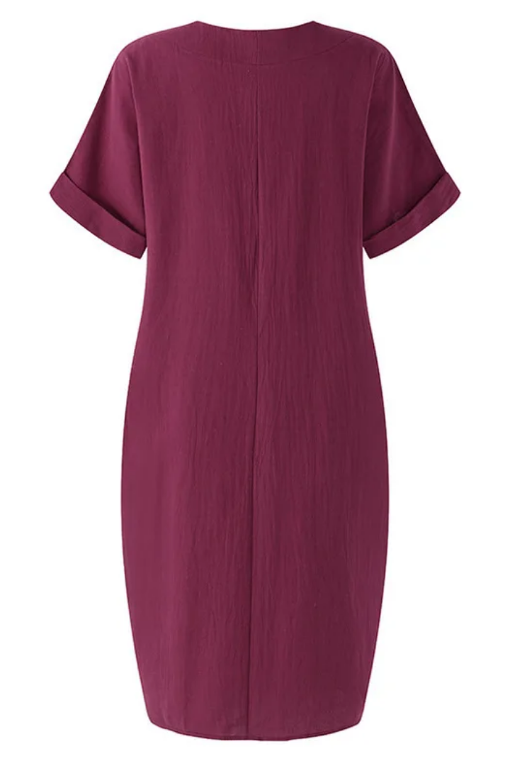Relaxed Mini Dress with V-Neck and Pockets