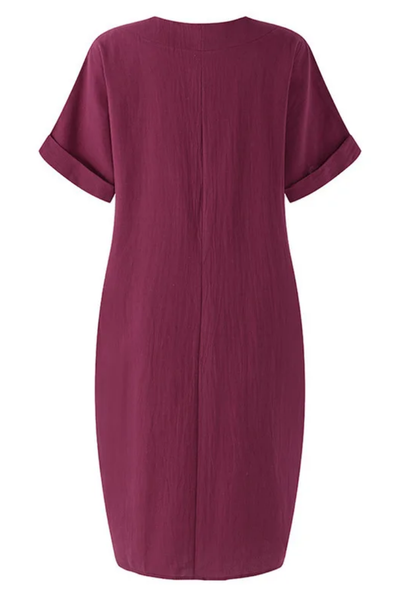 Relaxed Mini Dress with V-Neck and Pockets