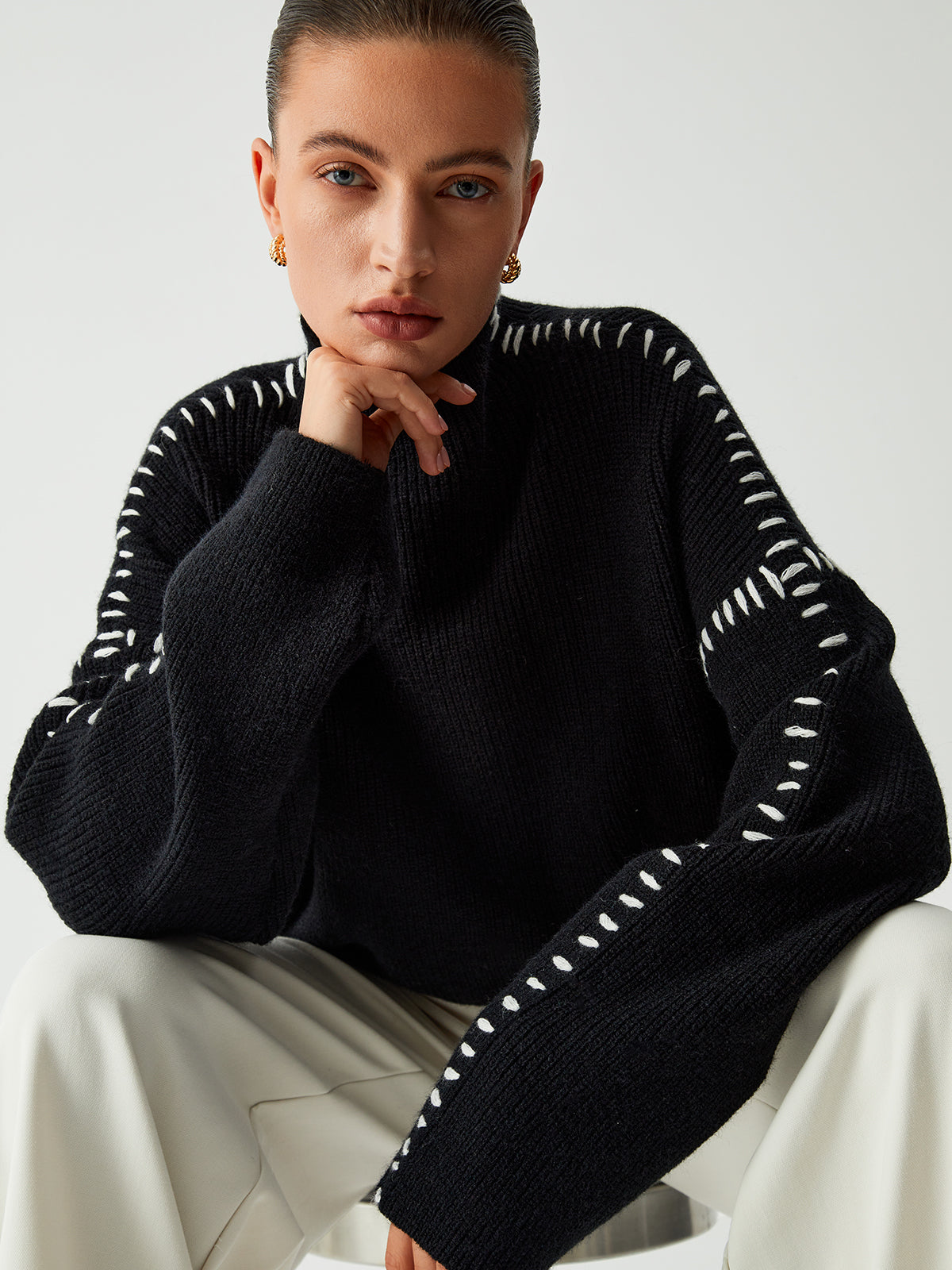 Shift The Focus Oversized Mock Neck Trui