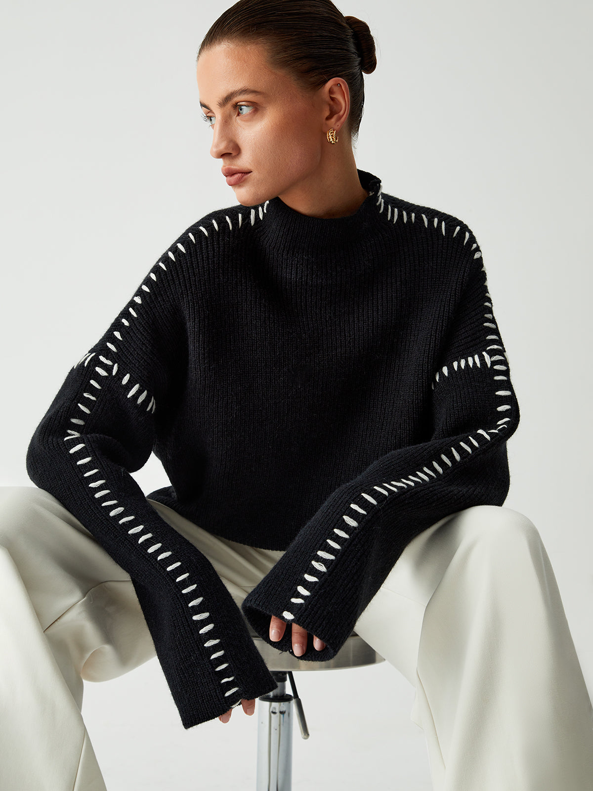 Shift The Focus Oversized Mock Neck Trui