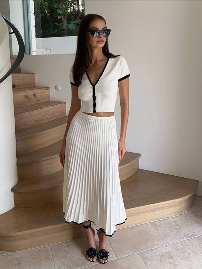 Sweater and Skirt Set with Contrast Trim