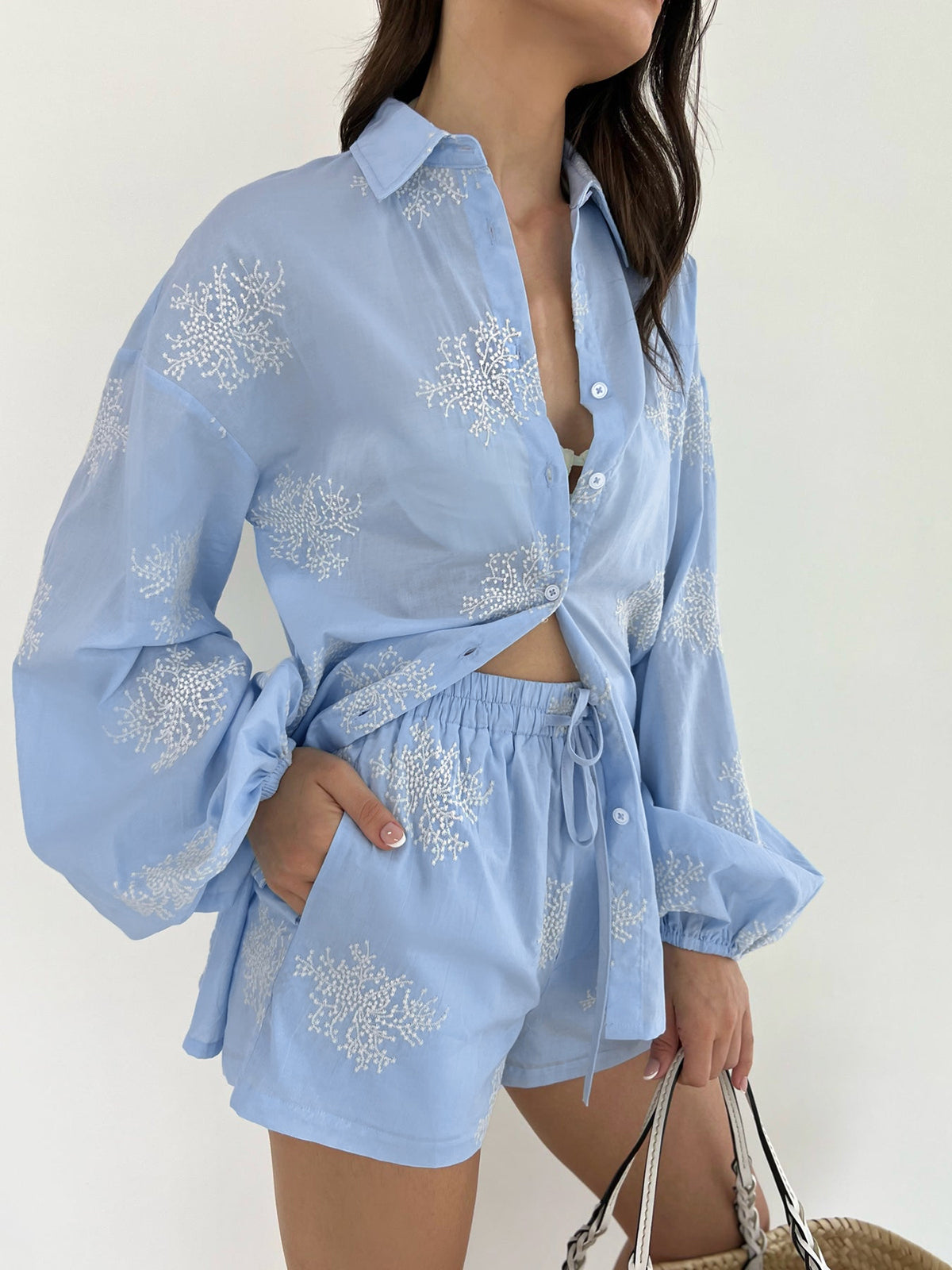 Casual Shorts Set with Embroidery