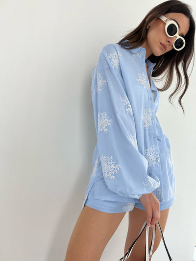 Casual Shorts Set with Embroidery