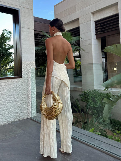 Asymmetric Crop Top with Wide Leg Pants
