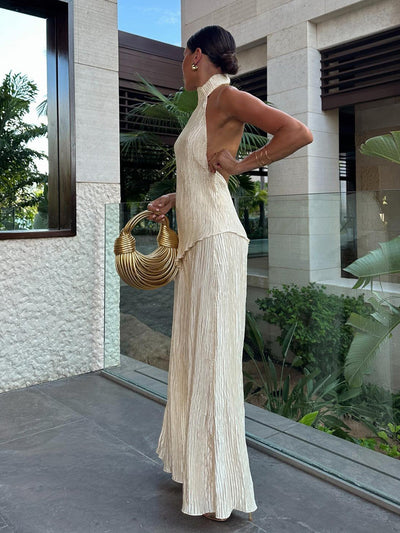 Asymmetric Crop Top with Wide Leg Pants