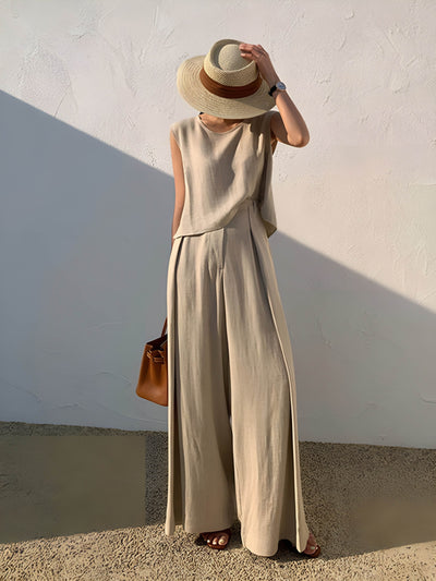 Casual Linen Blend Pants Set
