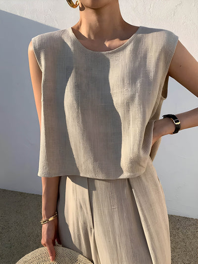 Casual Linen Blend Pants Set