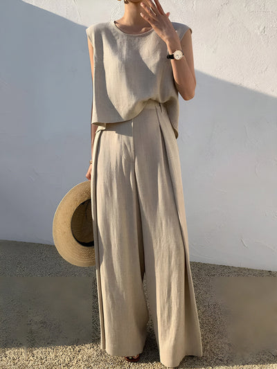 Casual Linen Blend Pants Set