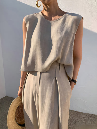 Casual Linen Blend Pants Set