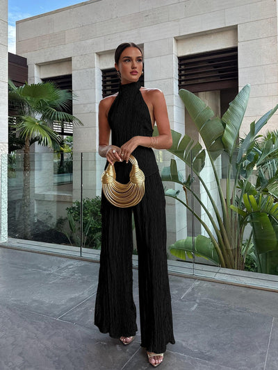 Asymmetric Crop Top with Wide Leg Pants