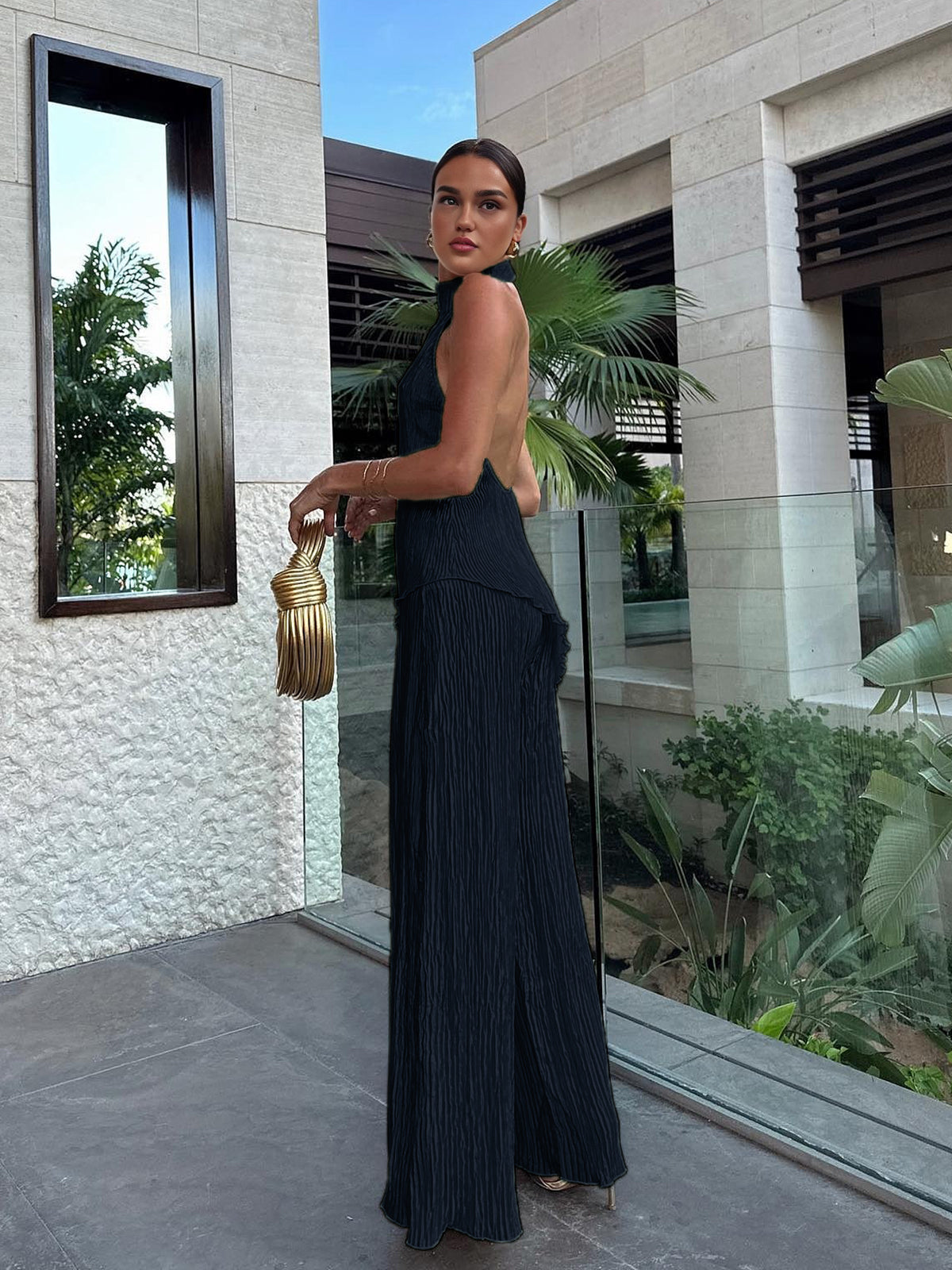 Asymmetric Crop Top with Wide Leg Pants