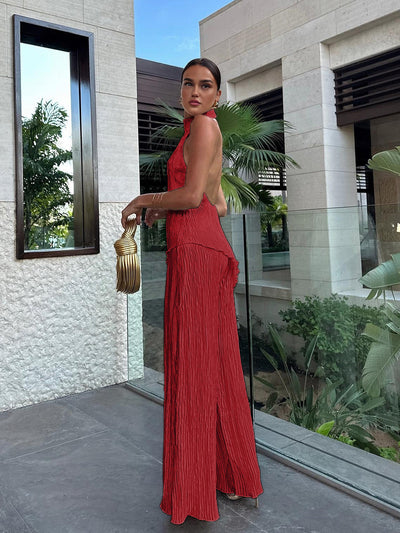 Asymmetric Crop Top with Wide Leg Pants