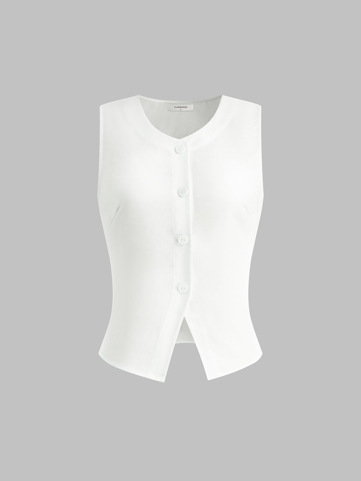 Sleeveless linen blend top with buttons