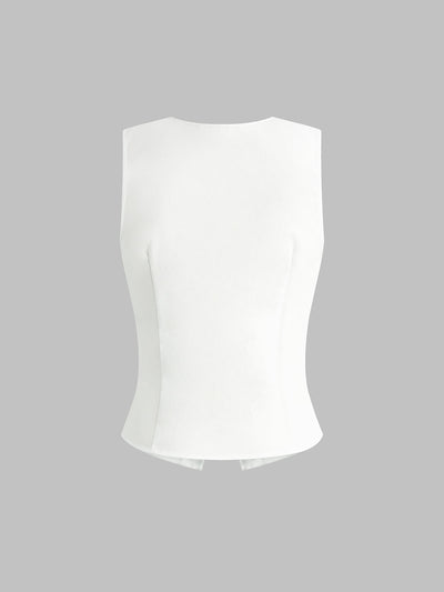 Sleeveless linen blend top with buttons