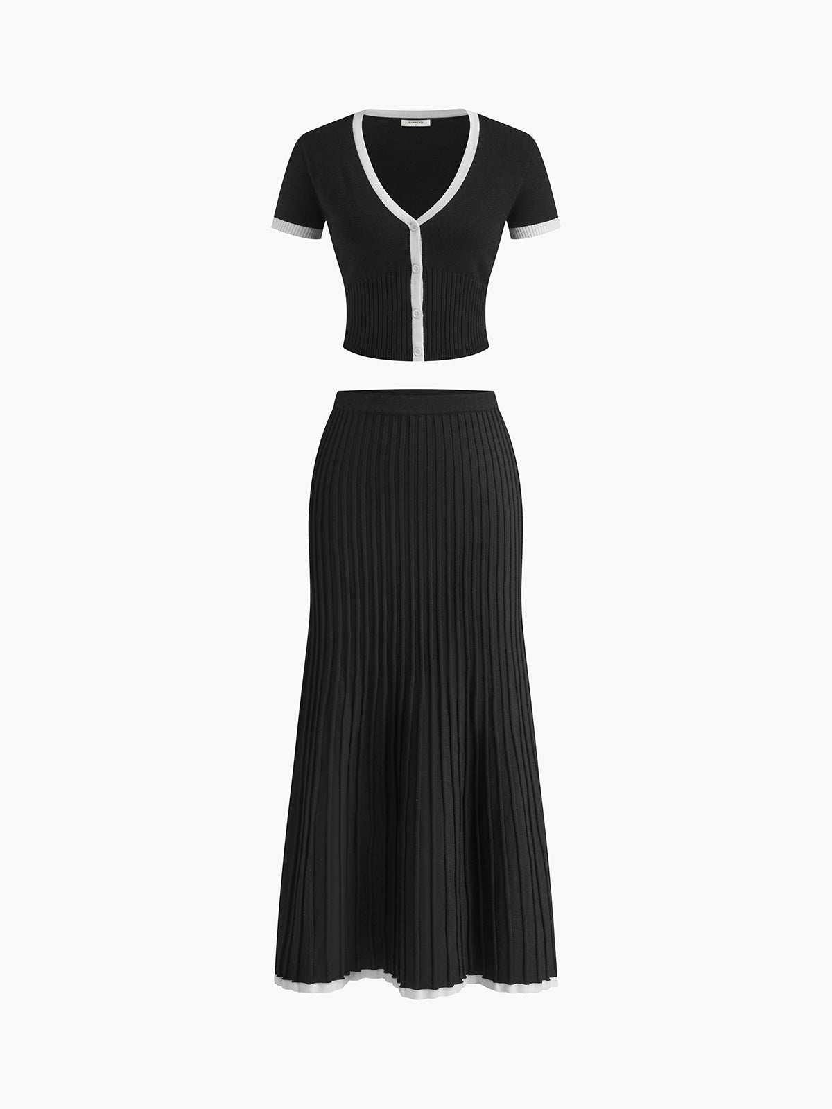 Sweater and Skirt Set with Contrast Trim