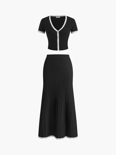 Sweater and Skirt Set with Contrast Trim