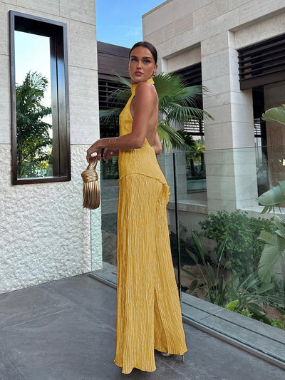 Asymmetric Crop Top with Wide Leg Pants