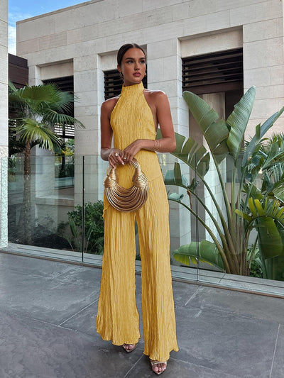 Asymmetric Crop Top with Wide Leg Pants