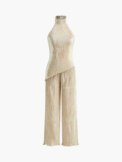 Asymmetric Crop Top with Wide Leg Pants