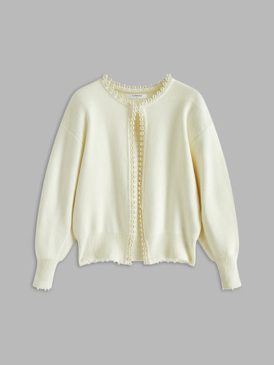Cardigan met parelrand en gescheurde zoom