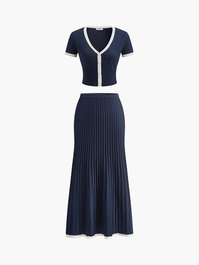 Sweater and Skirt Set with Contrast Trim