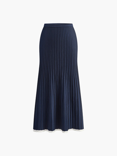 Sweater and Skirt Set with Contrast Trim