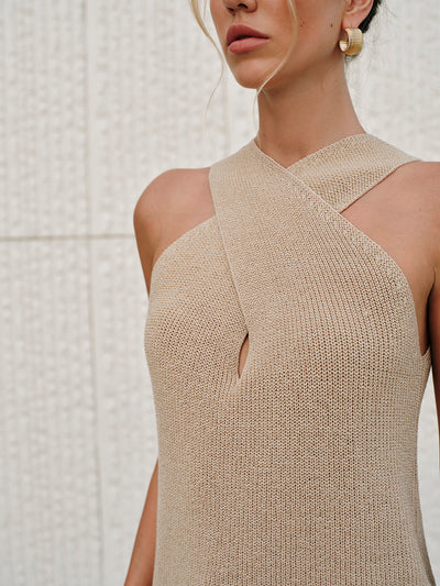 Crossed cotton top with collar