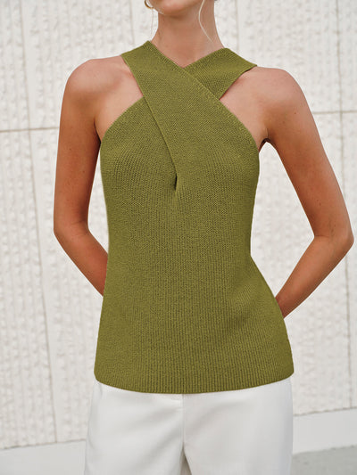 Crossed cotton top with collar
