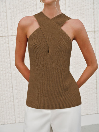 Crossed cotton top with collar