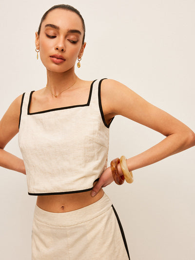 Cotton & Linen Contrast Trim Square-Neck Tank Top