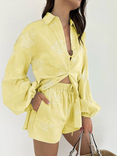 Casual Shorts Set with Embroidery